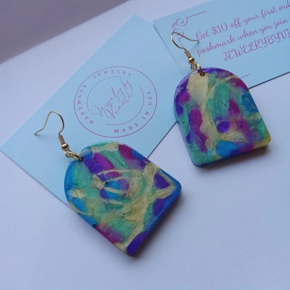Hand Crafted Multicolor Arch Earrings - Picture 3 of 6